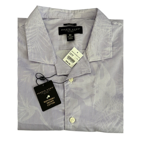 Pronto Uomo Other - Pronto Uomo‎ Short Sleeve Button Down 3XL Dress Shirt Lavender Stripe Palms